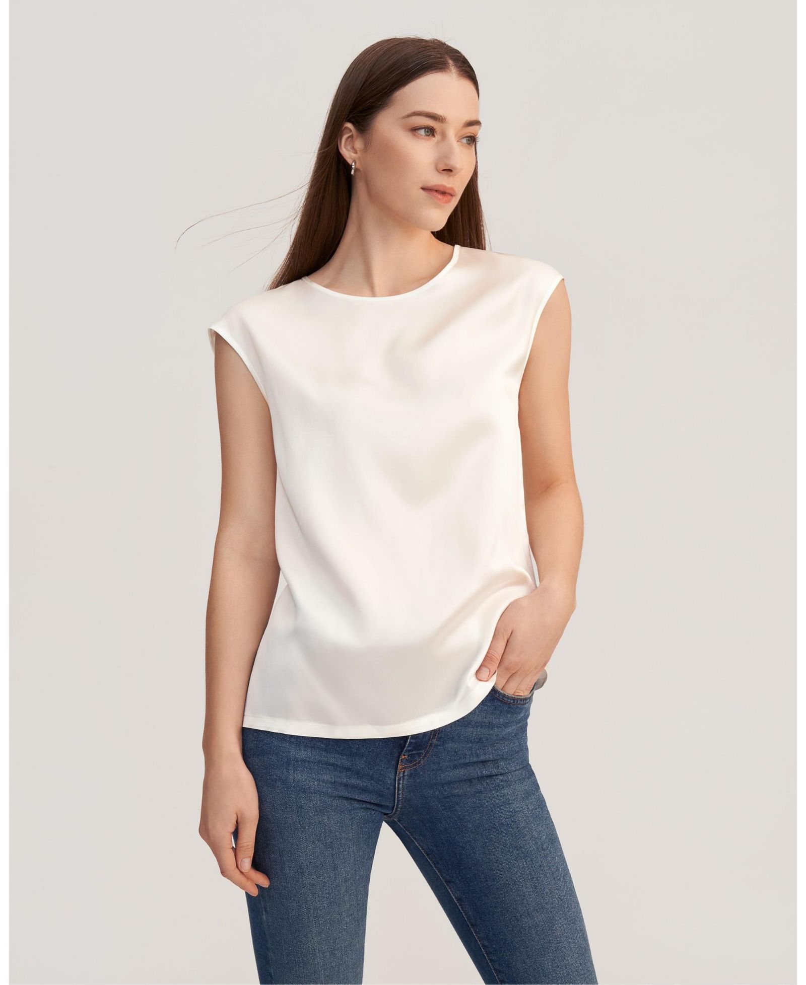 LILYSILK Женская шелковая футболка Basic Cap Sleeves