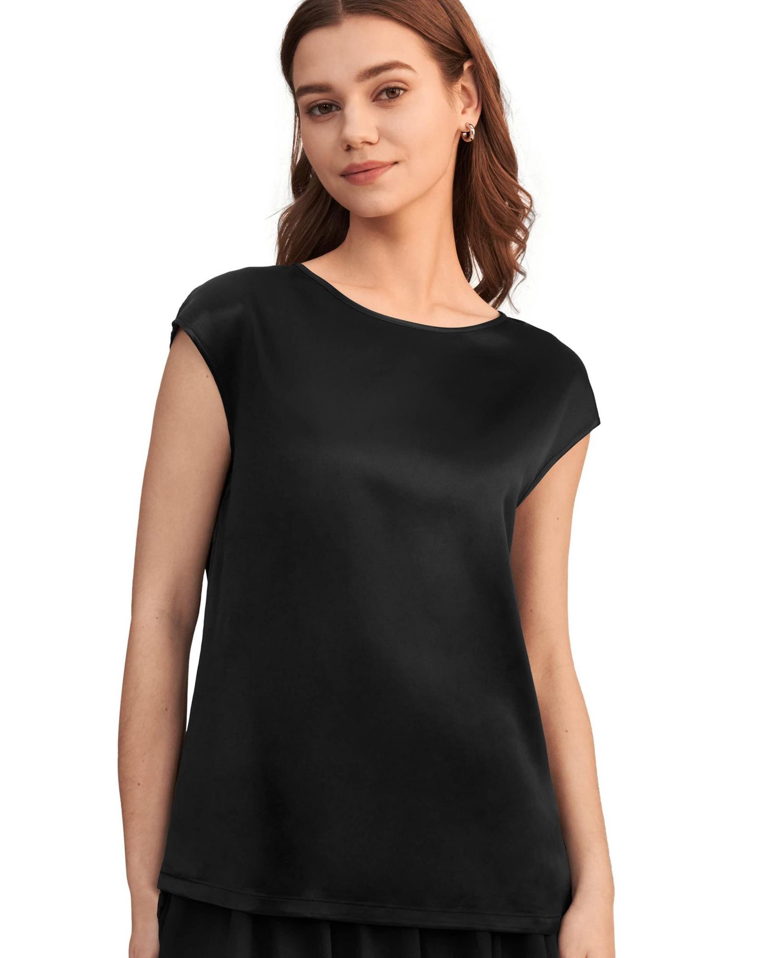 LILYSILK Women's Basic Cap Sleeves Silk Regular Fit Tee