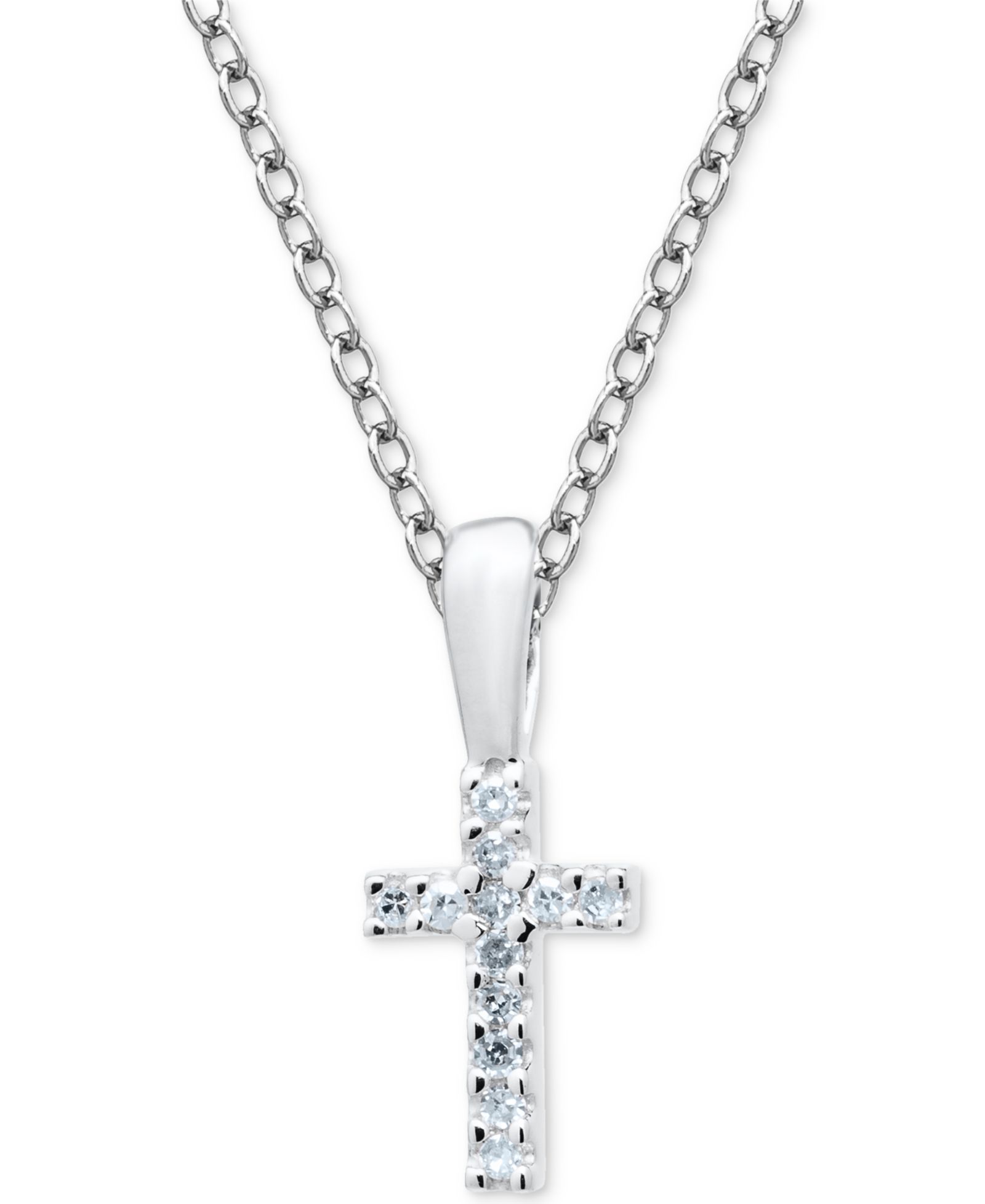 Детская подвеска-кулон в виде бриллиантового креста 15" (1/20 ct. t.w.) из стерлингового серебра