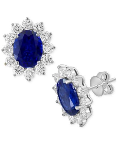 Серьги-гвоздики EFFY с сапфиром и бриллиантом в золоте 14k