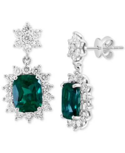 Серьги EFFY® Lab Grown Emerald & Diamond Halo в белом золоте 14k