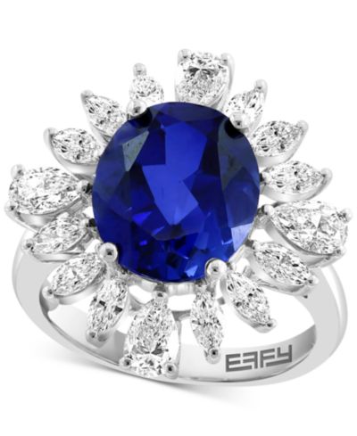 EFFY® Lab Grown Sapphire (4-1/2 ct. t.w.) & Lab Grown Diamond (1-5/8 ct. t.w.) Halo Ring in 14k White Gold