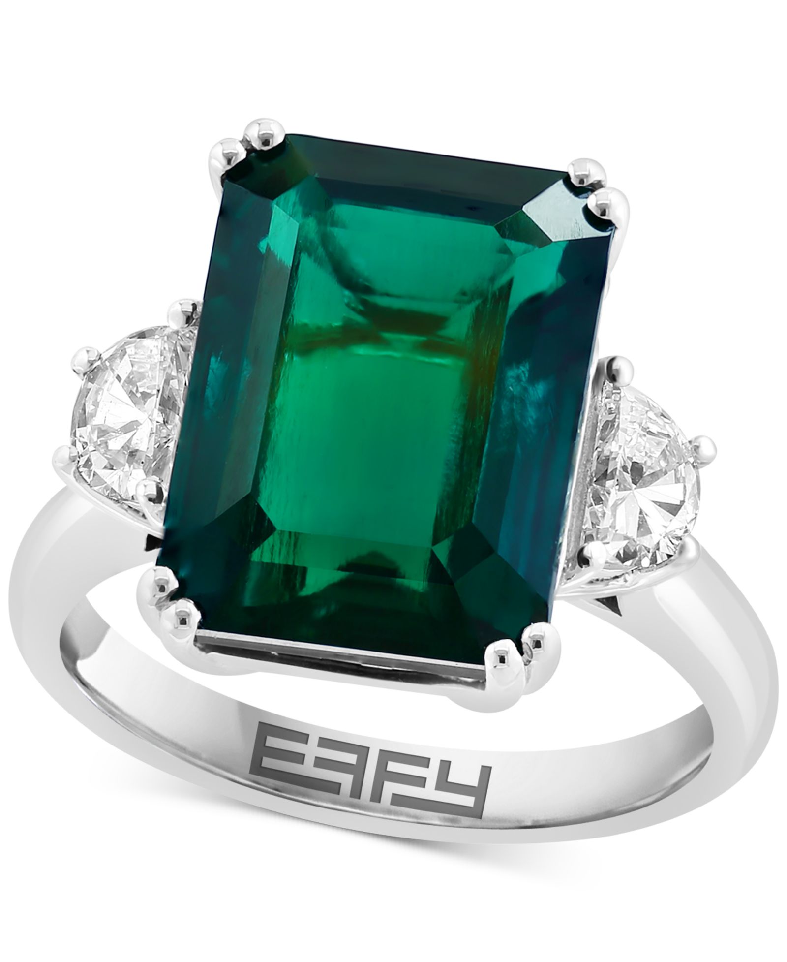 Кольцо EFFY® с выращенным изумрудом и бриллиантом в белом золоте 14k