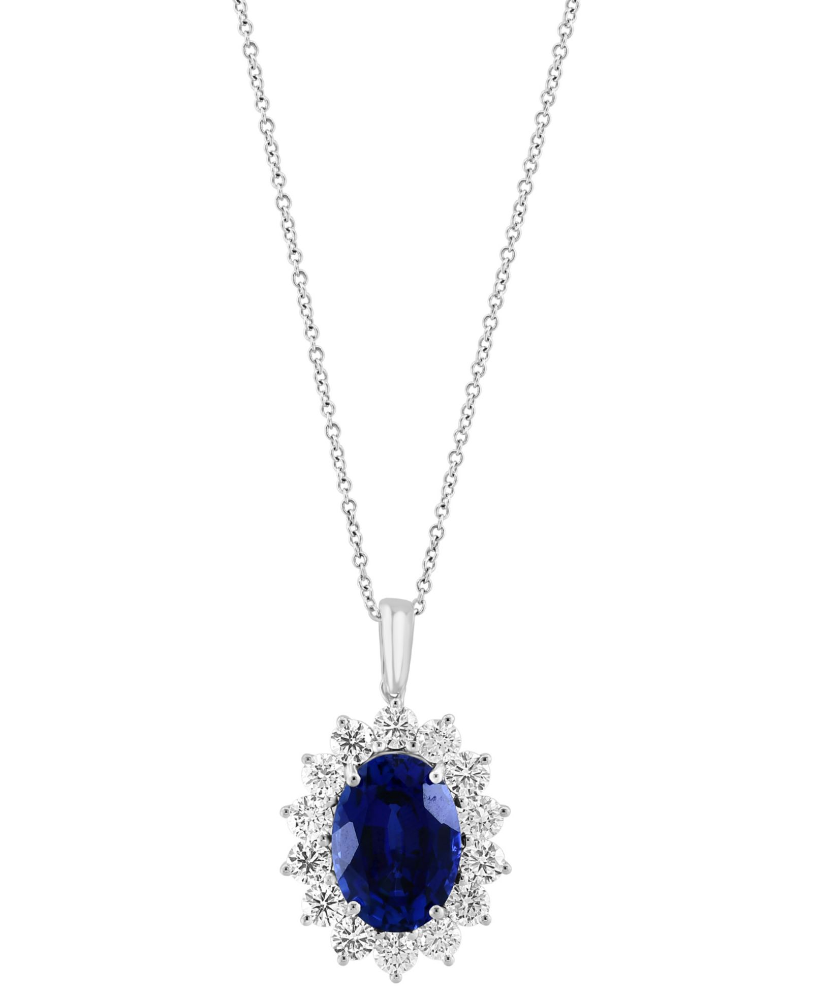 Подвеска-ожерелье EFFY® с выращенным сапфиром (6-1/5 ct. t.w.) и выращенным бриллиантом (2-1/20 ct. t.w.) Halo 18" из белого золота 14k