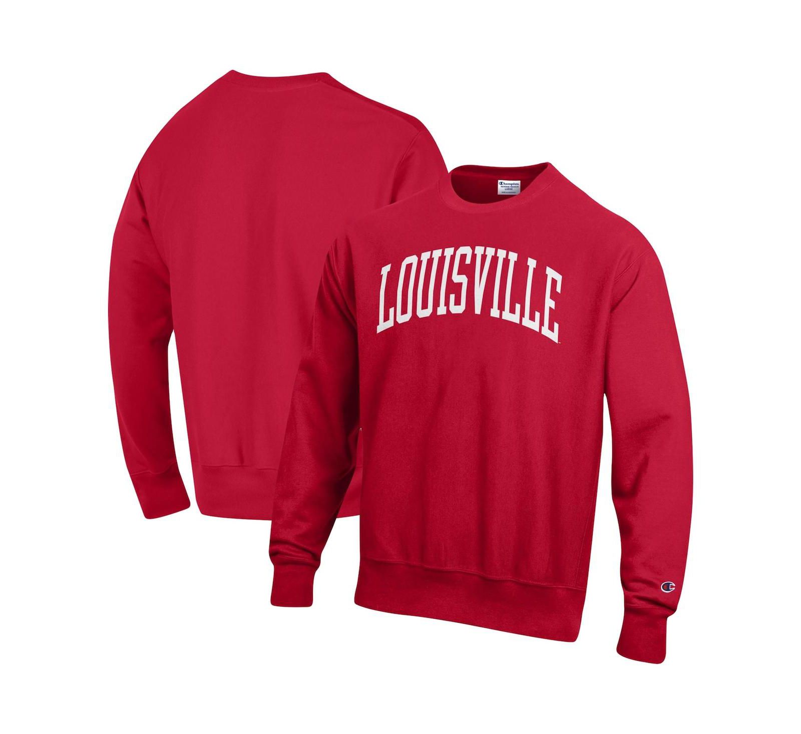 Мужское свитшот Champion Red Louisville Cardinals Arch Reverse Weave Pullover