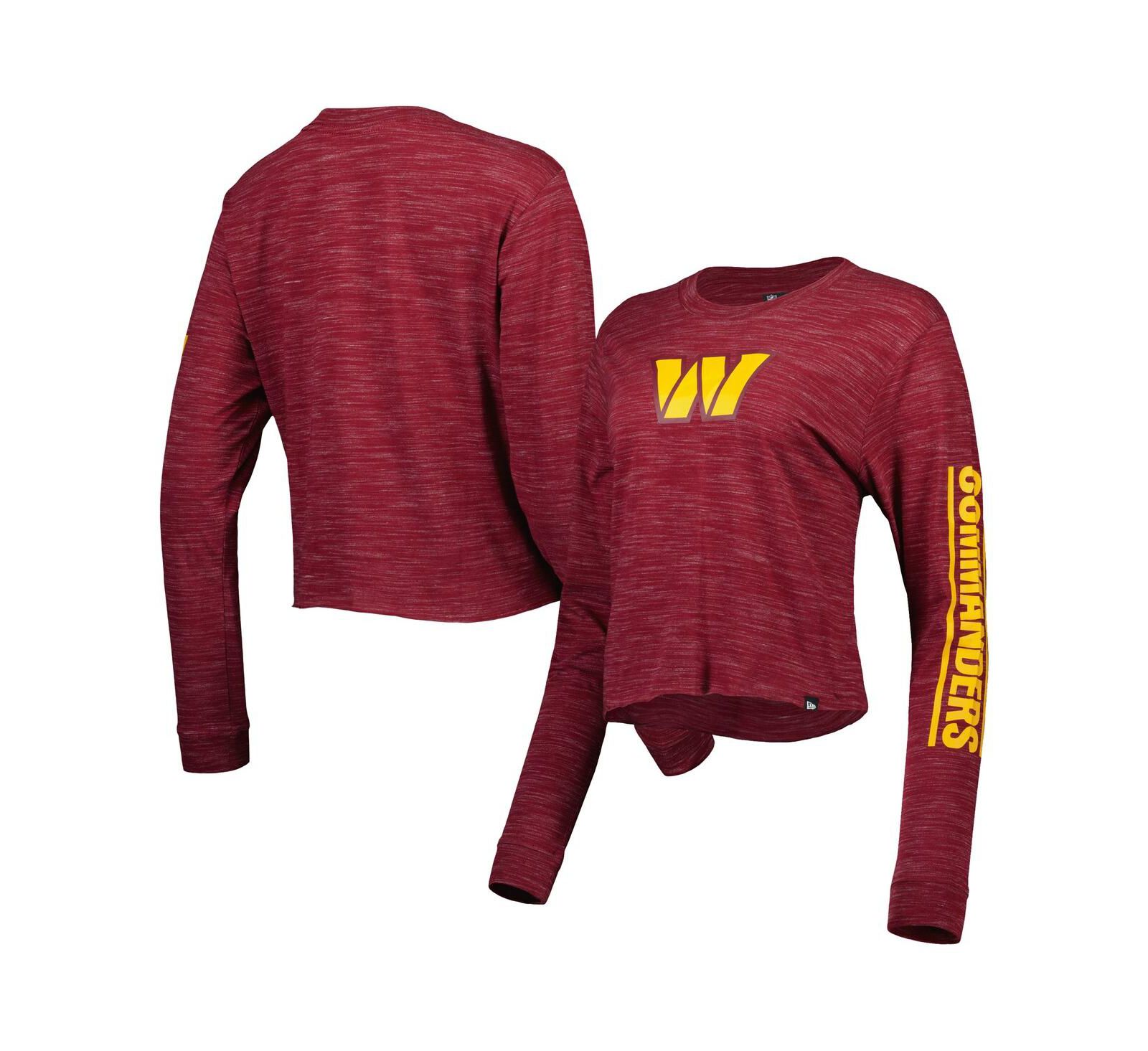 Женская футболка New Era Burgundy Washington Commanders укороченная с длинным рукавом
