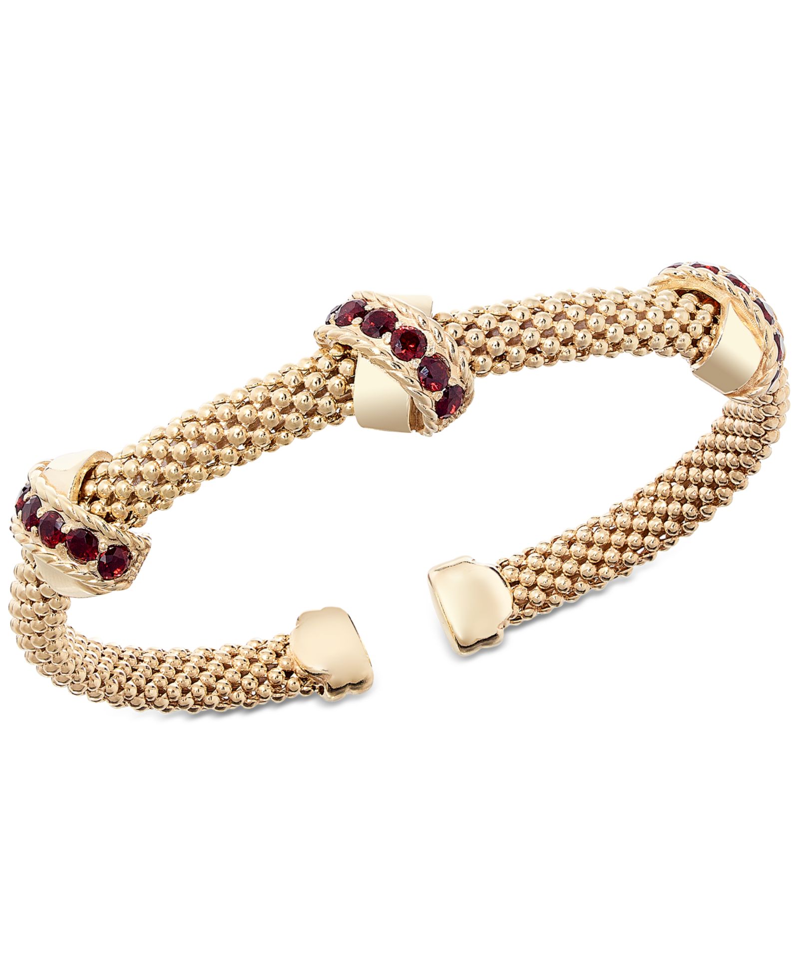 Браслет Macy's Garnet Crisscross Popcorn Link Cuff Bangle Bracelet (3/8 ct. t.w.) in 14k Gold-Plated Sterling Silver