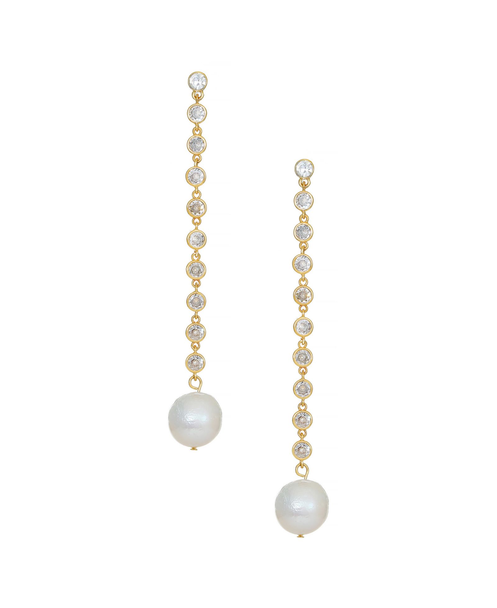 ETTIKA Cubic Zirconia Chain Freshwater Pearl Drop 18K Gold Plated Earrings
