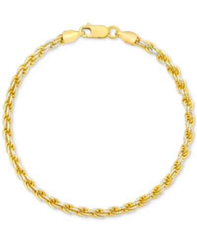 Men's Two-Tone Rope Link Chain Bracelet in Sterling Silver & 14k Gold-Plate