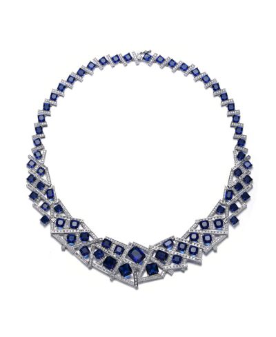 Rachel Glauber 3D Graduated Basketweave CZ Cluster Statement Necklace