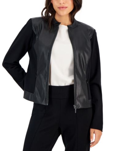 Короткое пальто Anne Klein Essentials с воротником-стойкой на молнии Petite