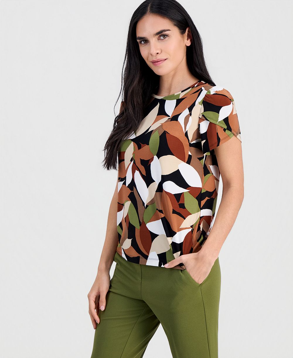 Petite Printed Tulip-Sleeve Top