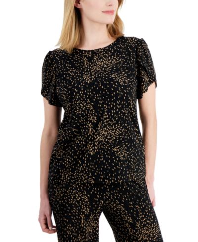 Petite Printed Tulip-Sleeve Top