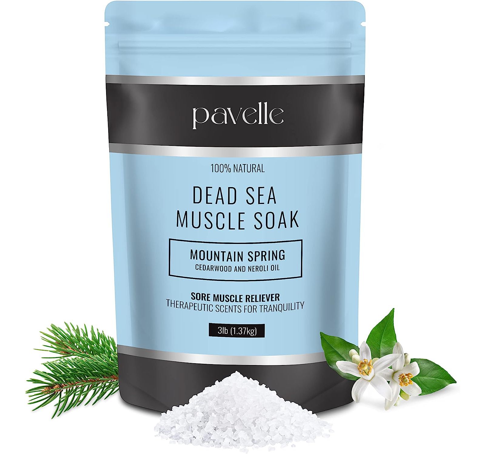 Pavelle Dead Sea Muscle Soak, Bath Sea Salt, Mountain Spring