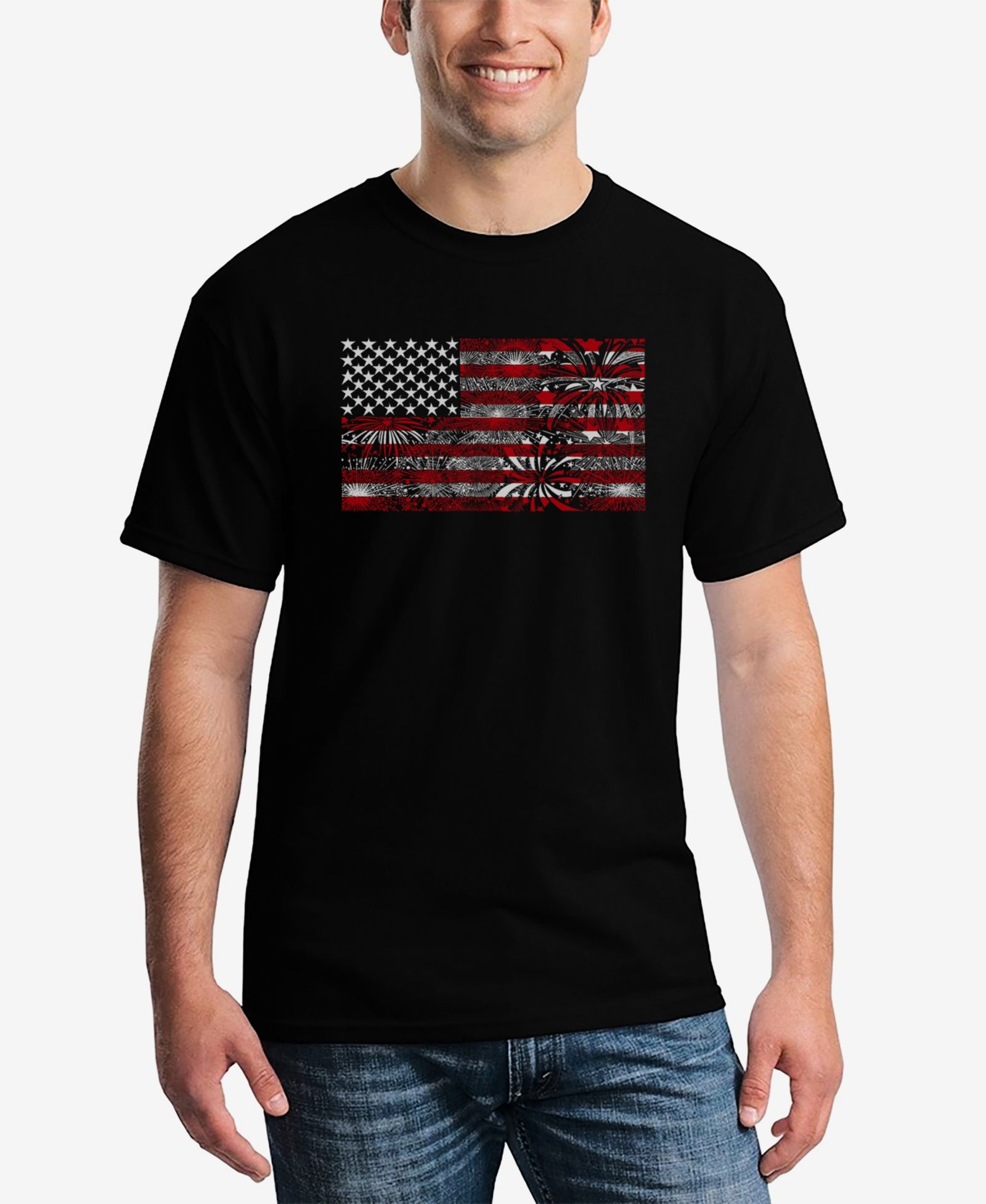 LA Pop Art Мужская футболка Word Art Fireworks American Flag