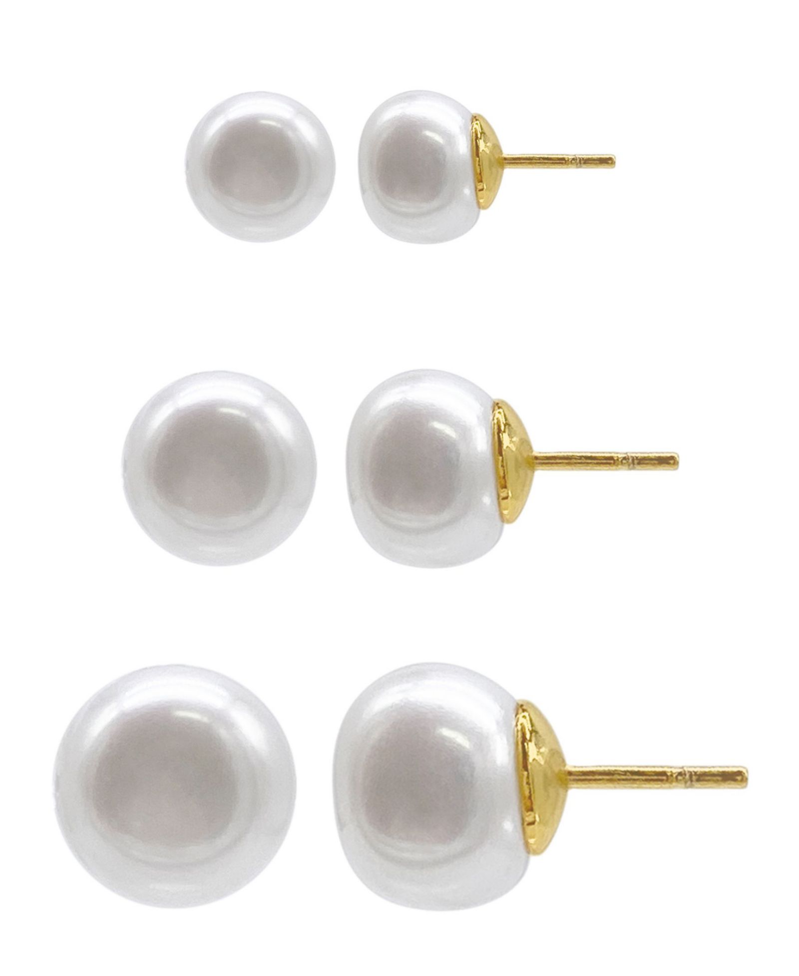 ADORNIA 14K Gold Plated Freshwater Pearl Stud Earrings Set, 6 Pieces