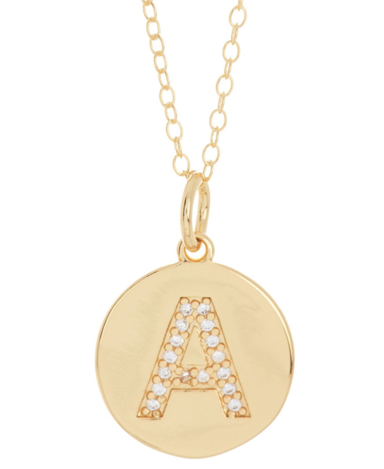 ADORNIA ожерелье с подвеской-диском 18" 14K Gold Plated с гравировкой буквы