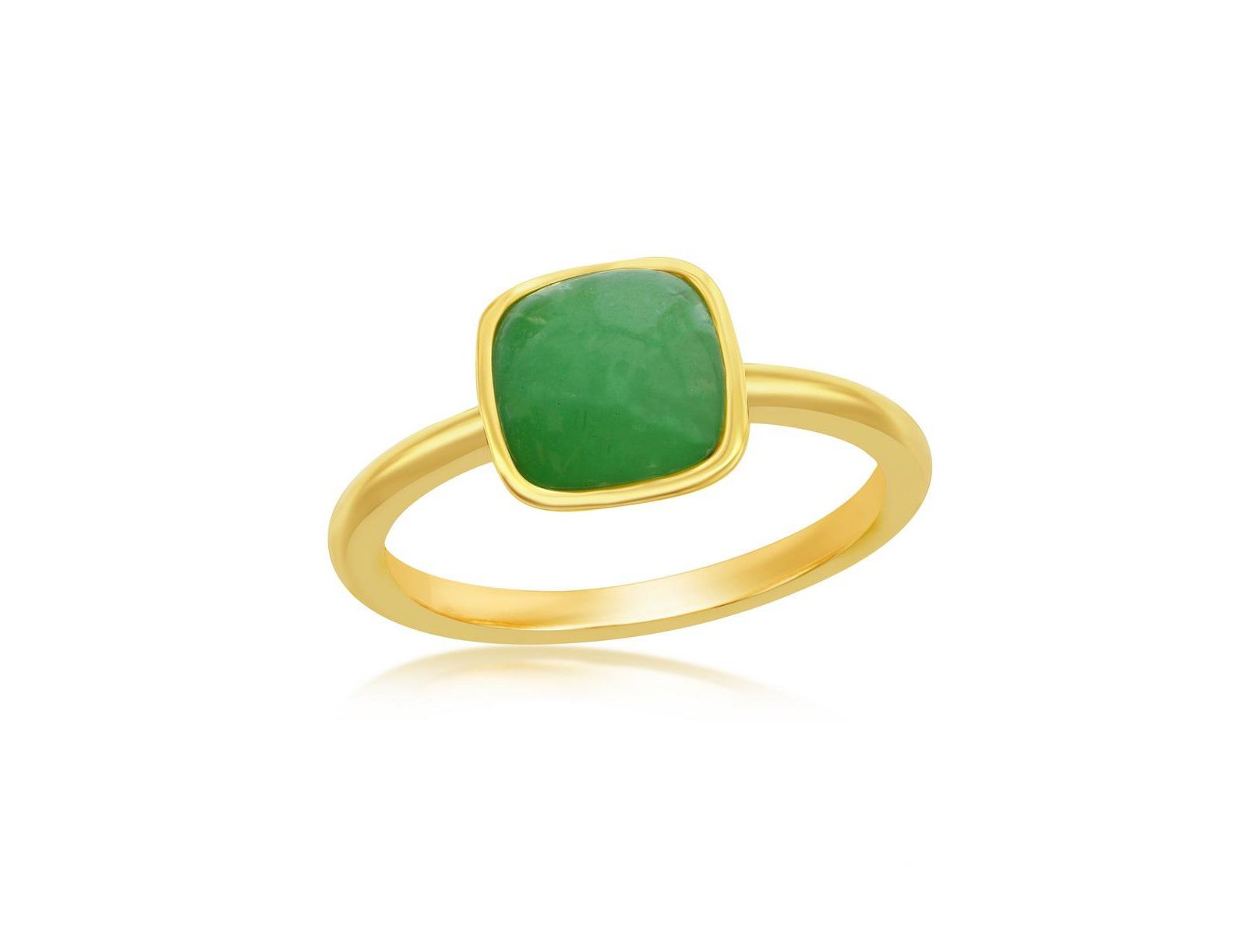 Кольцо Caribbean Treasures Sterling Silver 8mm Cushion Jade Solitaire - Gold Plated
