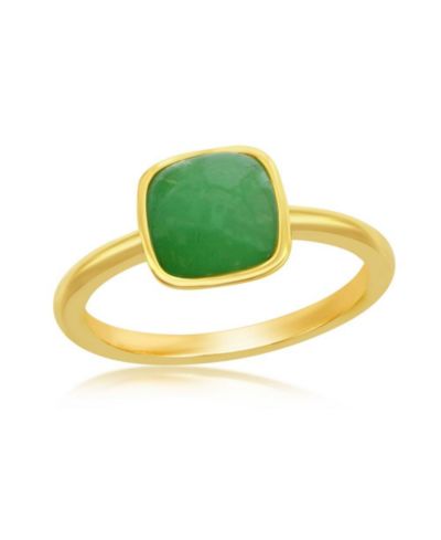 Caribbean Treasures Sterling Silver 8mm Cushion Jade Solitaire Ring - Gold Plated