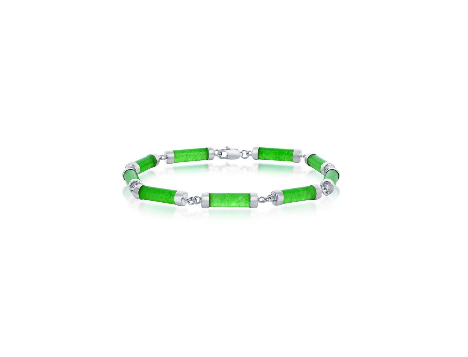 Caribbean Treasures Sterling Silver Jade Cylinder Link Bracelet