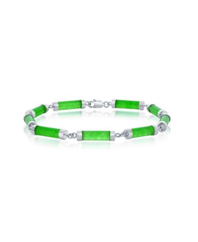 Caribbean Treasures Sterling Silver Jade Cylinder Link Bracelet