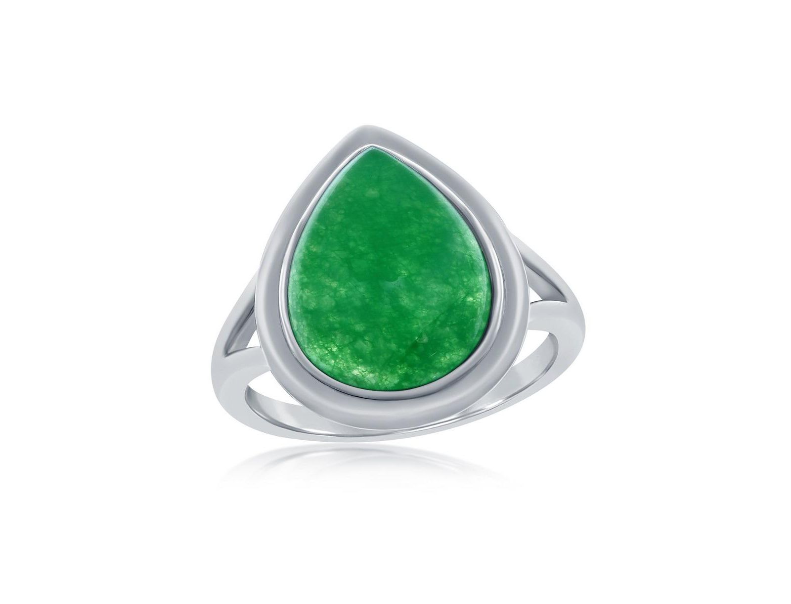 Sterling Silver, 10x14mm Pear-Shaped Jade Ring