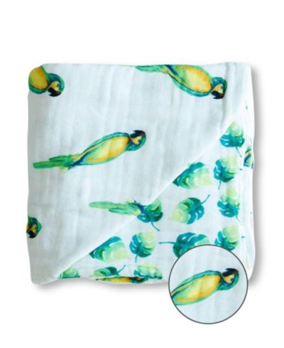 Certified Organic Muslin Four-Layer Reversible All Season Snug Blanket, Parrot