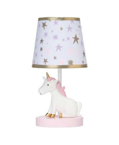 Bedtime Originals Rainbow Unicorn Pink/White Nursery Lamp with Shade and Bulb