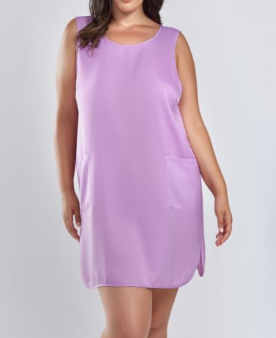 iCollection Plus Size Peyton Satin Sleeveless Nightgown with Pockets