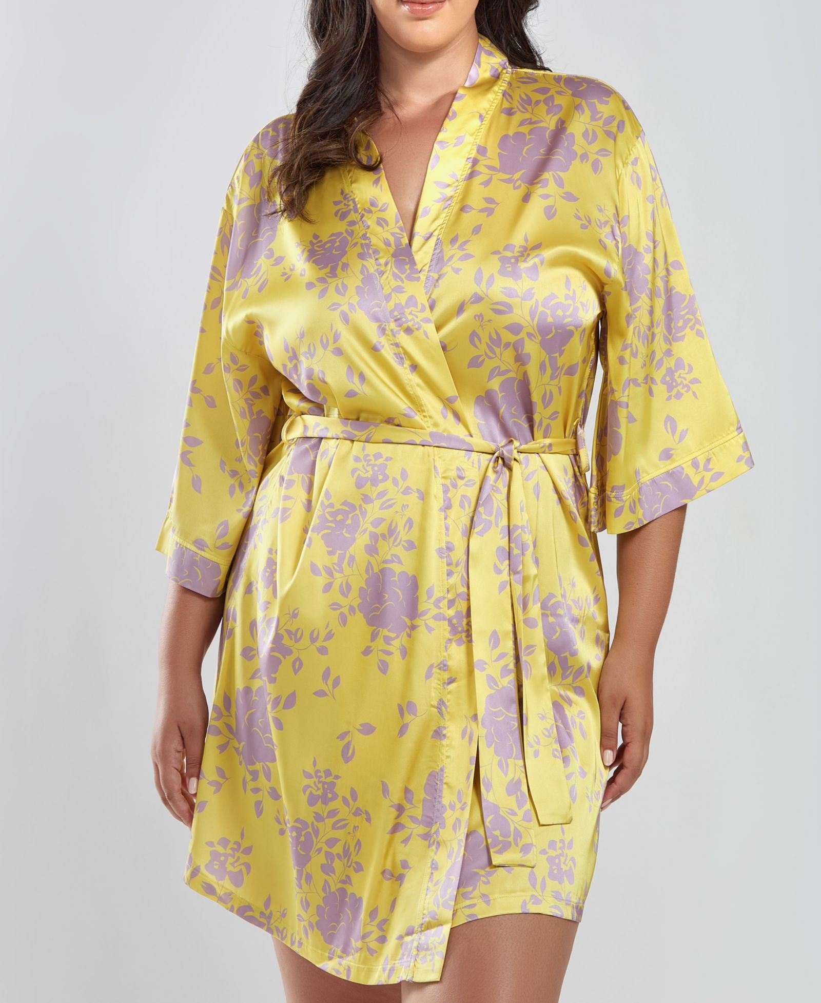 Халат iCollection Plus Size Fiona Satin Print