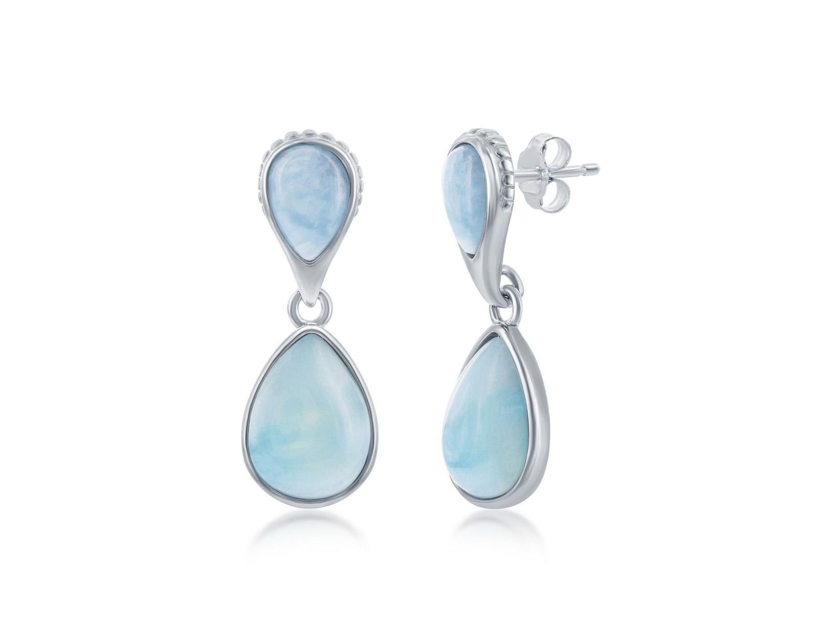 Sterling Silver Double Pearshaped Larimar Earrings
