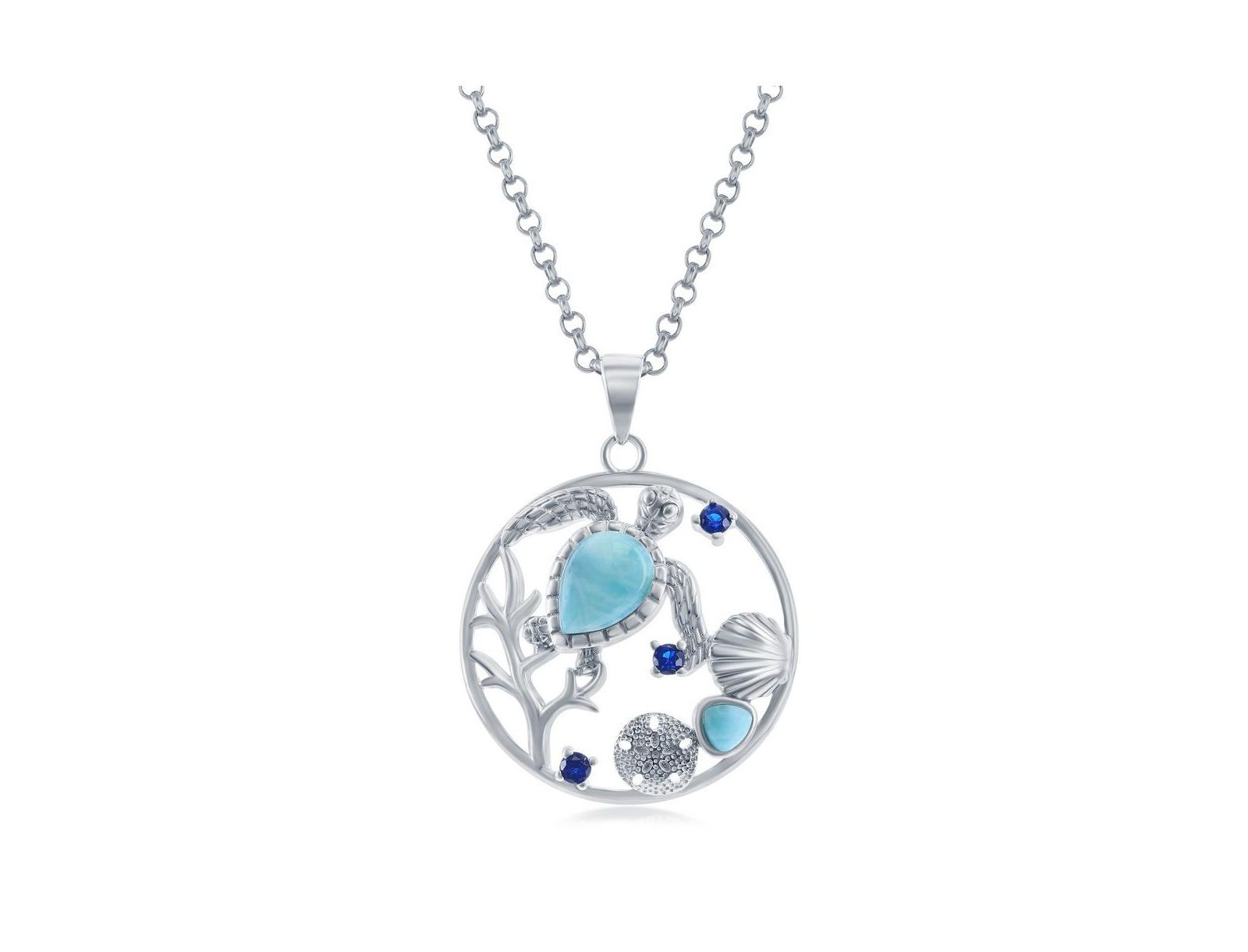 Ожерелье Caribbean Treasures с черепахой, ракушкой, песчаным долларом Larimar и CZ