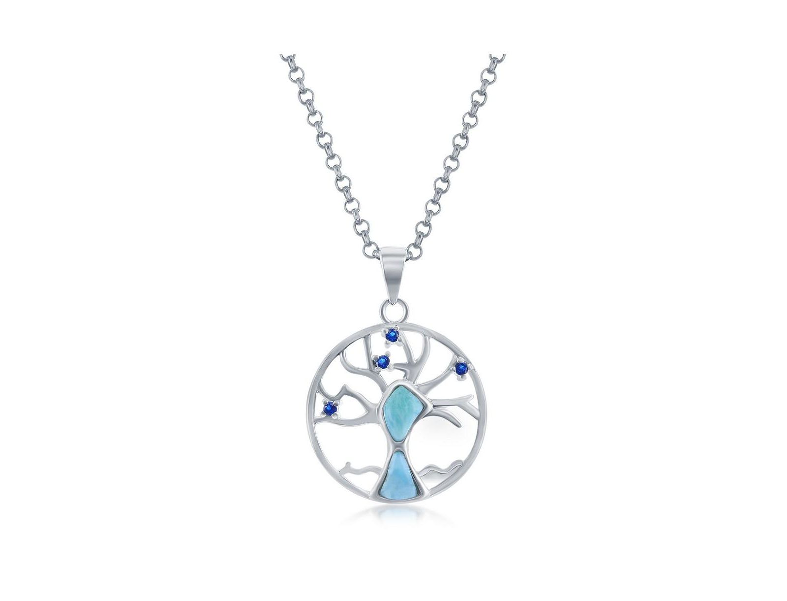 Sterling Silver Larimar & CZ Tree of Life Necklace