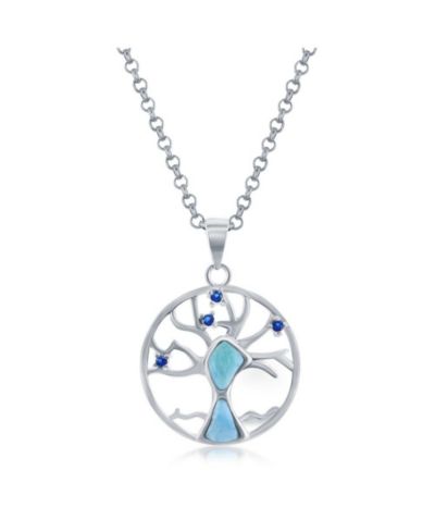 Sterling Silver Larimar & CZ Tree of Life Necklace
