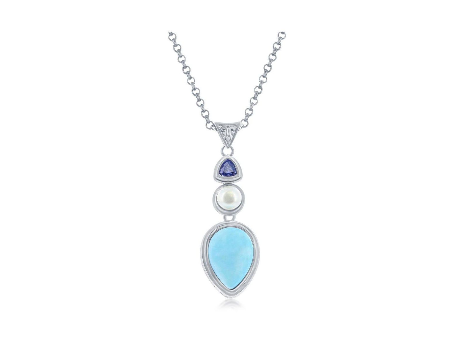 Caribbean Treasures ожерелье Sterling Silver Pearshaped Larimar с Tanzanite CZ
