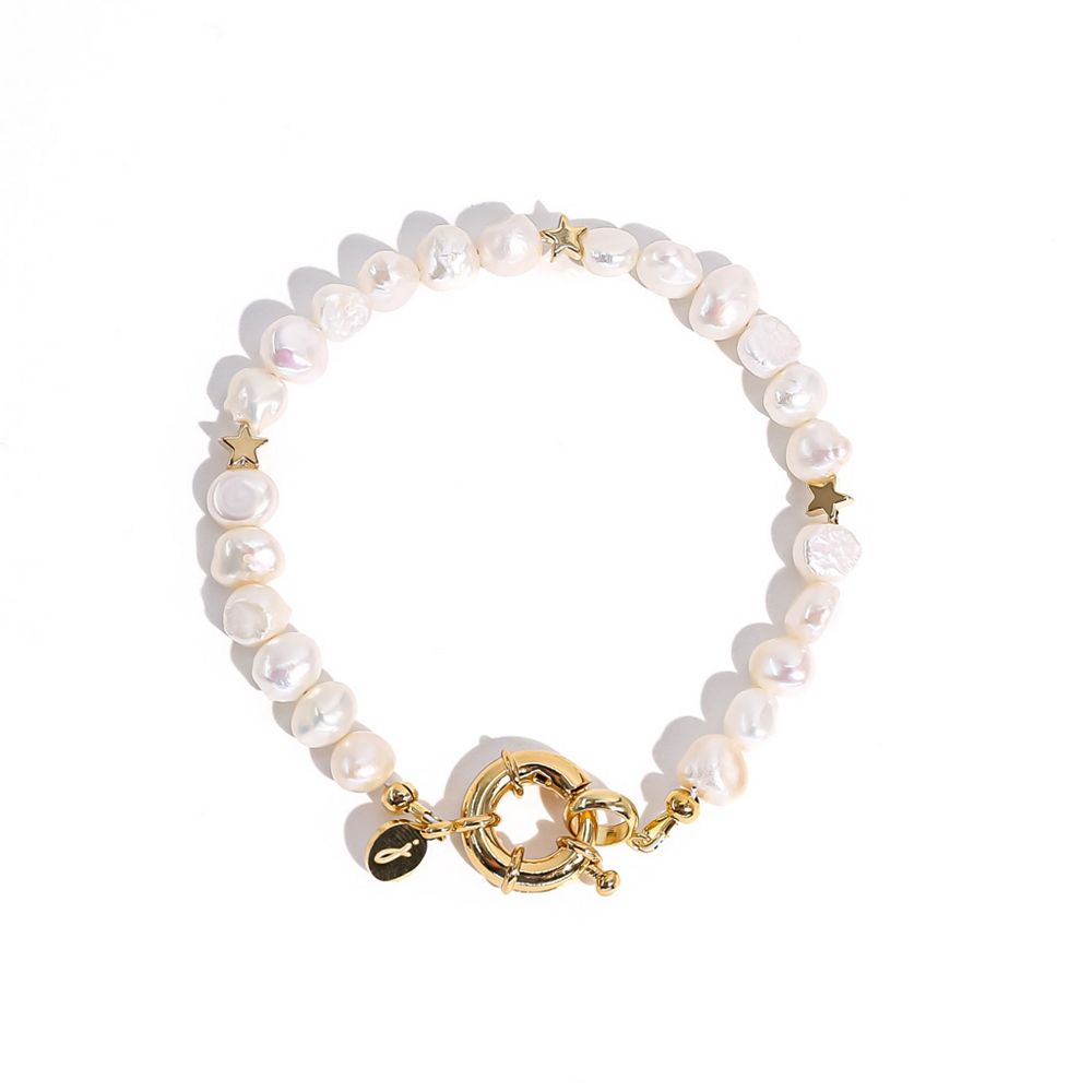 Браслет Joey Baby 18K Gold Plated Freshwater Pearl with Star and Pearl Twinkie 8" для женщин и девочек