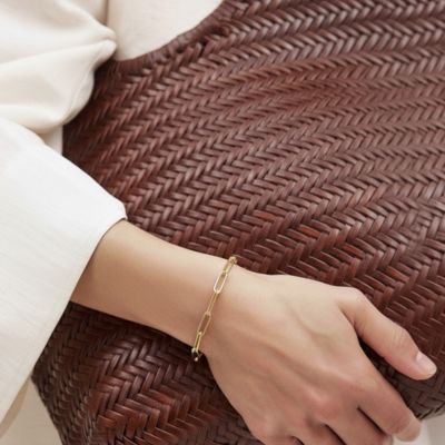 18K Gold Plated Paper Clip Anne Bracelet 9" For Women and Girls