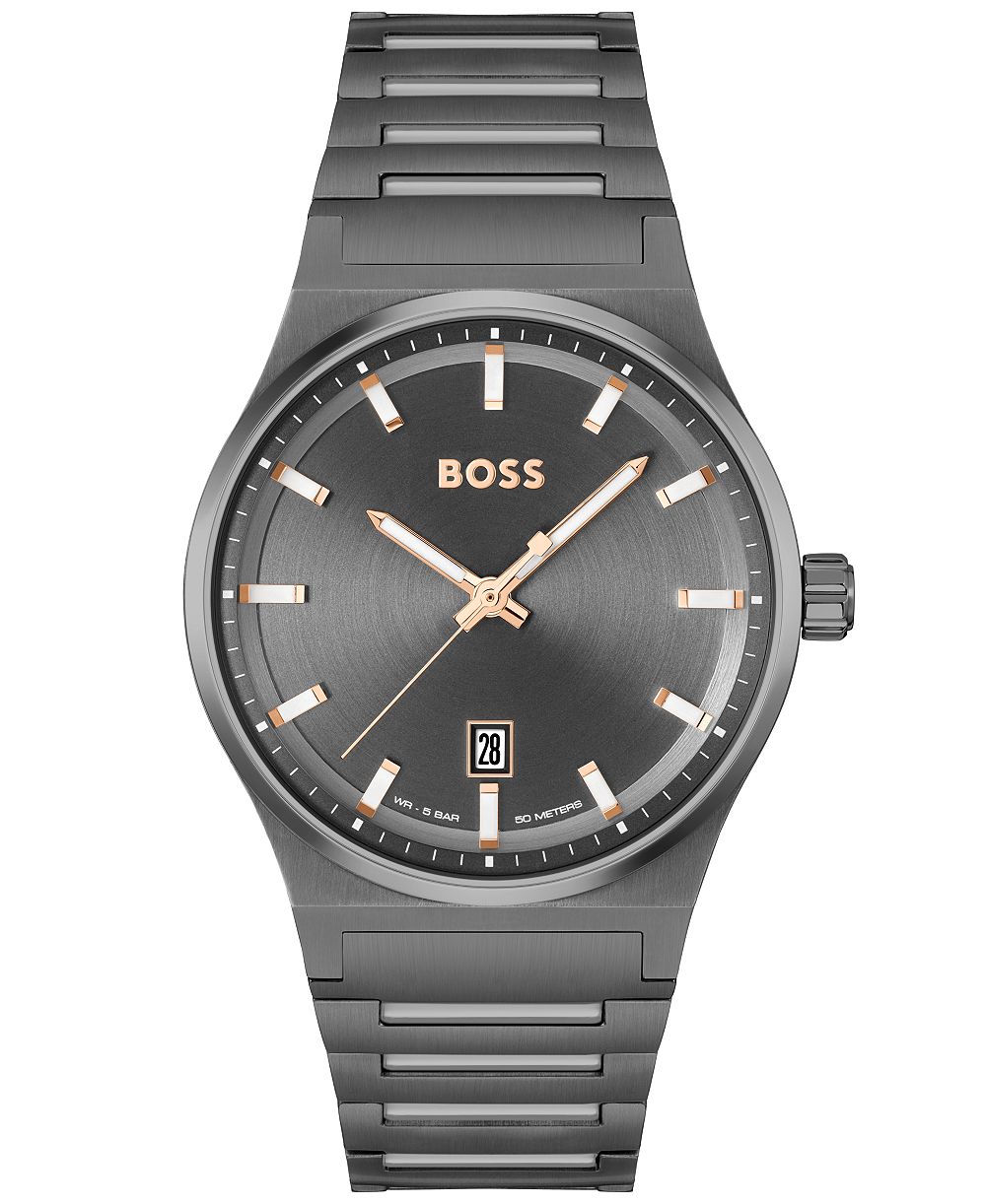 HUGO BOSS Men's Candor Quartz Basic Calendar Ionic Plated Gray Steel Watch 41mm