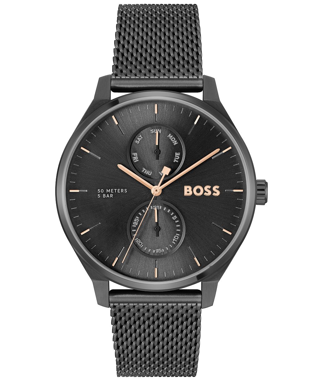 HUGO BOSS мужские кварцевые многофункциональные часы с ионным покрытием на черном стальном ремешке, 43 мм