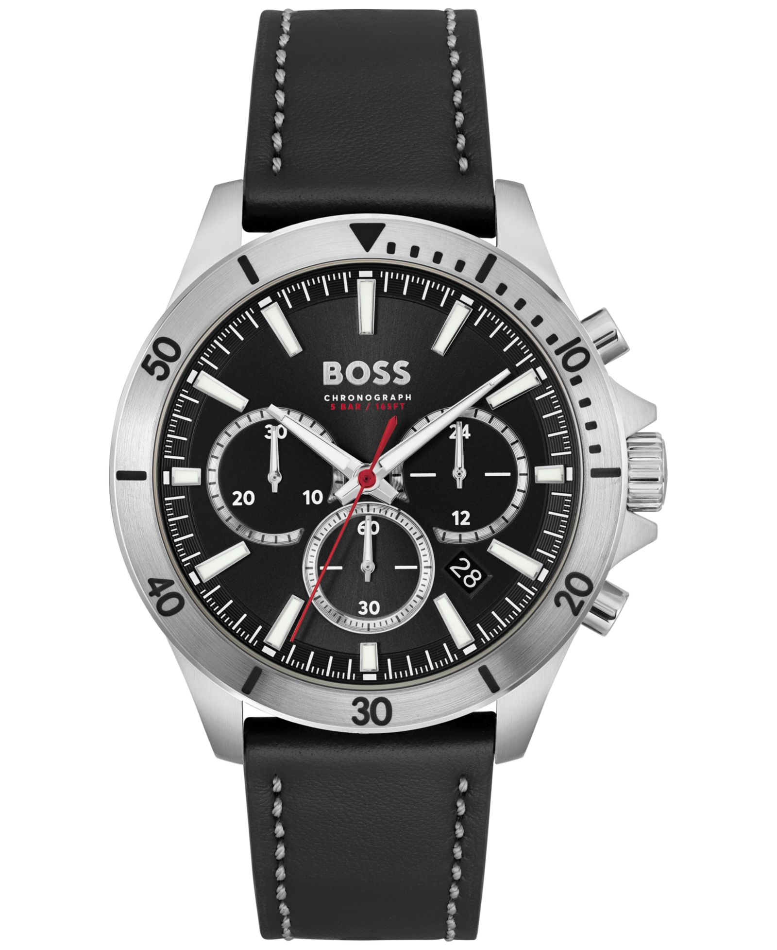 Мужские часы HUGO BOSS Chronograph Troper Black Leather Strap 45mm