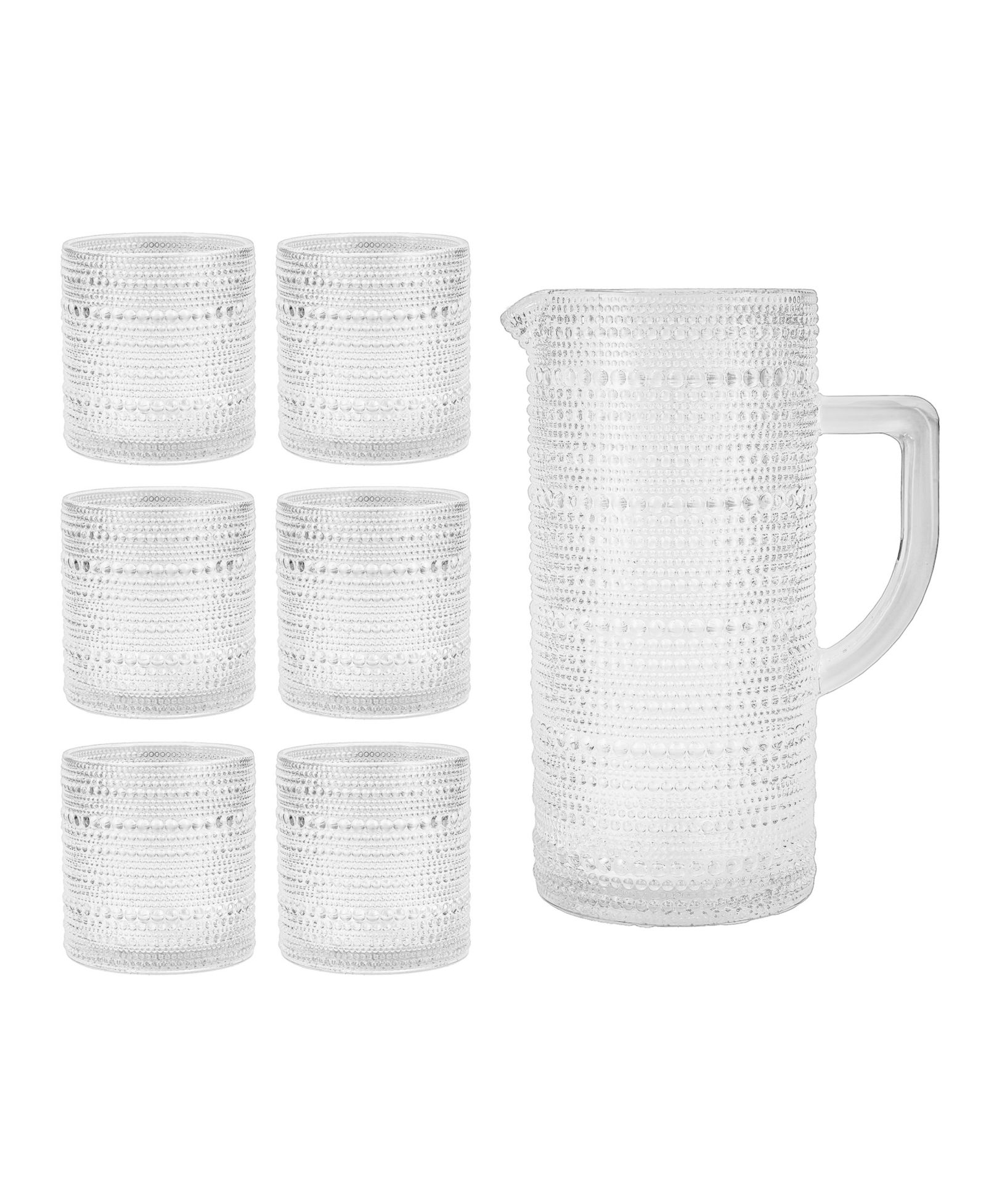 Набор Fortessa Jupiter Beaded Glass Pitcher с 6 Double Old Fashioned Glasses, Set of 7