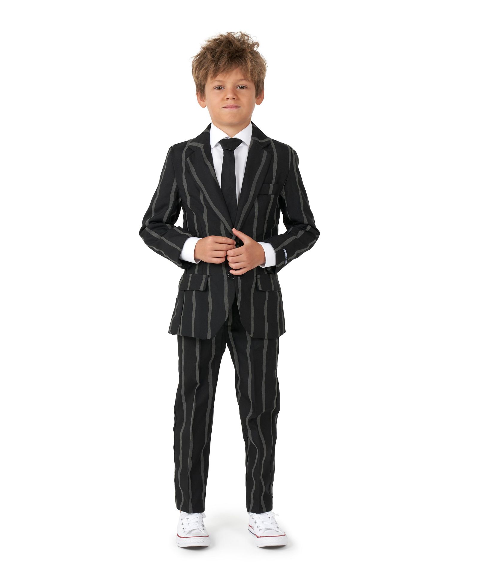 Suitmeister Little Boys Oversized Pinstripe Button Closure Suit Set Including Blazer, Pants and Clip-On-Tie