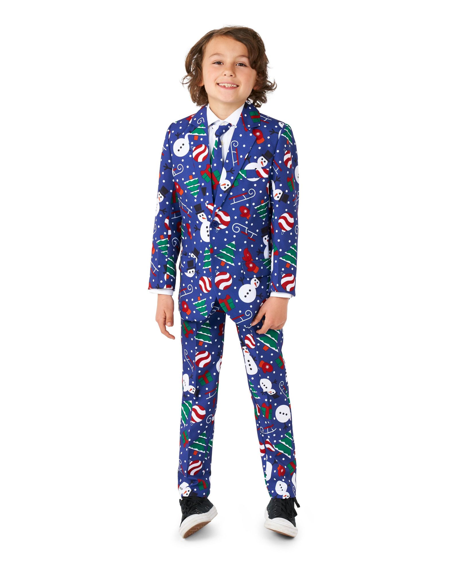 Suitmeister Little Boys Christmas Snowman Button Closure Suit Set Including Blazer, Pants and Clip-On-Tie