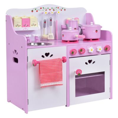 Costway Strawberry Wooden 1-Piece Play Kitchen, Ages 3+