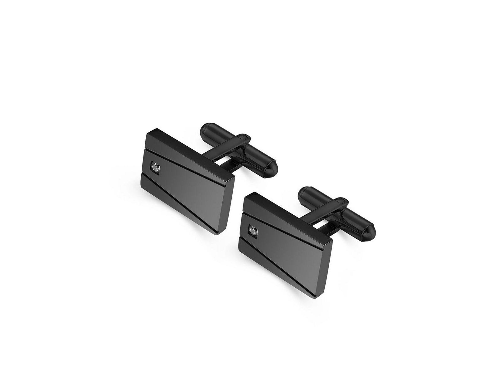 Stainless Steel Black Plated Rectangle w/ Single CZ Cuff Links