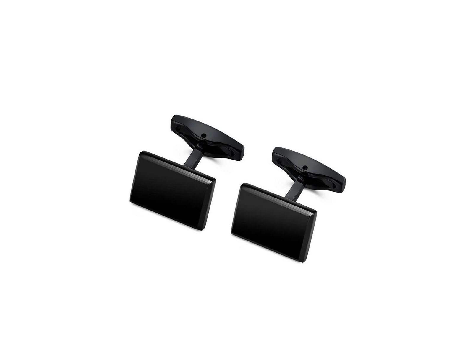 Stainless Steel Polished Rectangle Curved Cuff Links - Black Plated