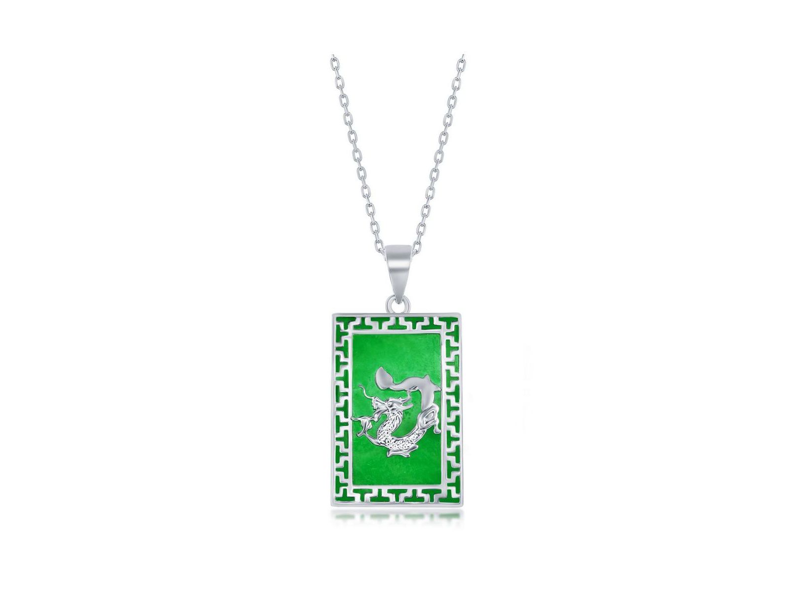 Ожерелье Caribbean Treasures Sterling Silver Rectangle w/Dragon Design Jade Necklace
