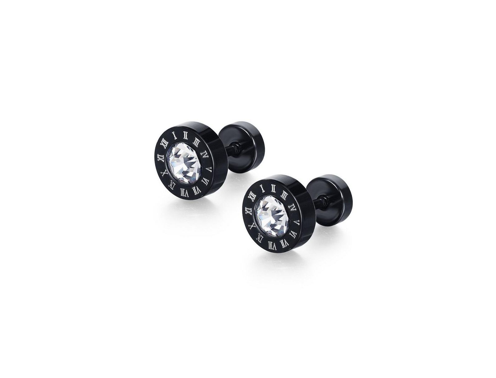 Stainless Steel CZ Stud Earrings - Black Plated