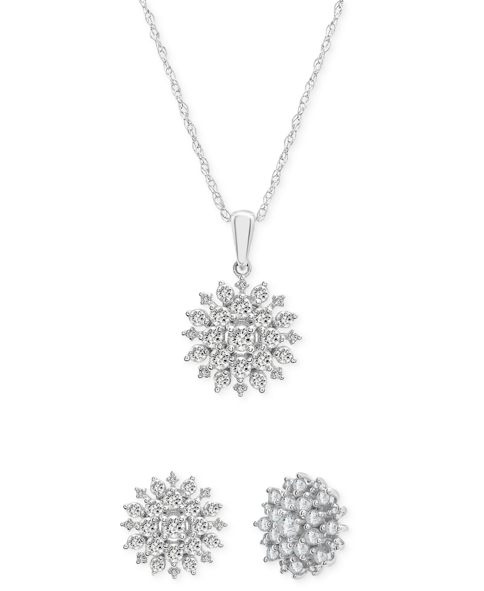 Wrapped in Love™ 2-Pc. Set Diamond Cluster Pendant Necklace & Matching Stud Earrings (1 ct. t.w.) in 14k White Gold, Created for Macy's