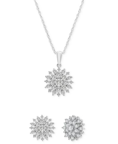 Wrapped in Love™ 2-Pc. Set Diamond Cluster Pendant Necklace & Matching Stud Earrings (1 ct. t.w.) in 14k White Gold, Created for Macy's